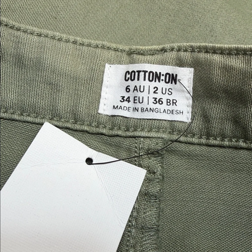 Cotton On NWT Khaki Green Denim Front Slit Midi Skirt Size 2